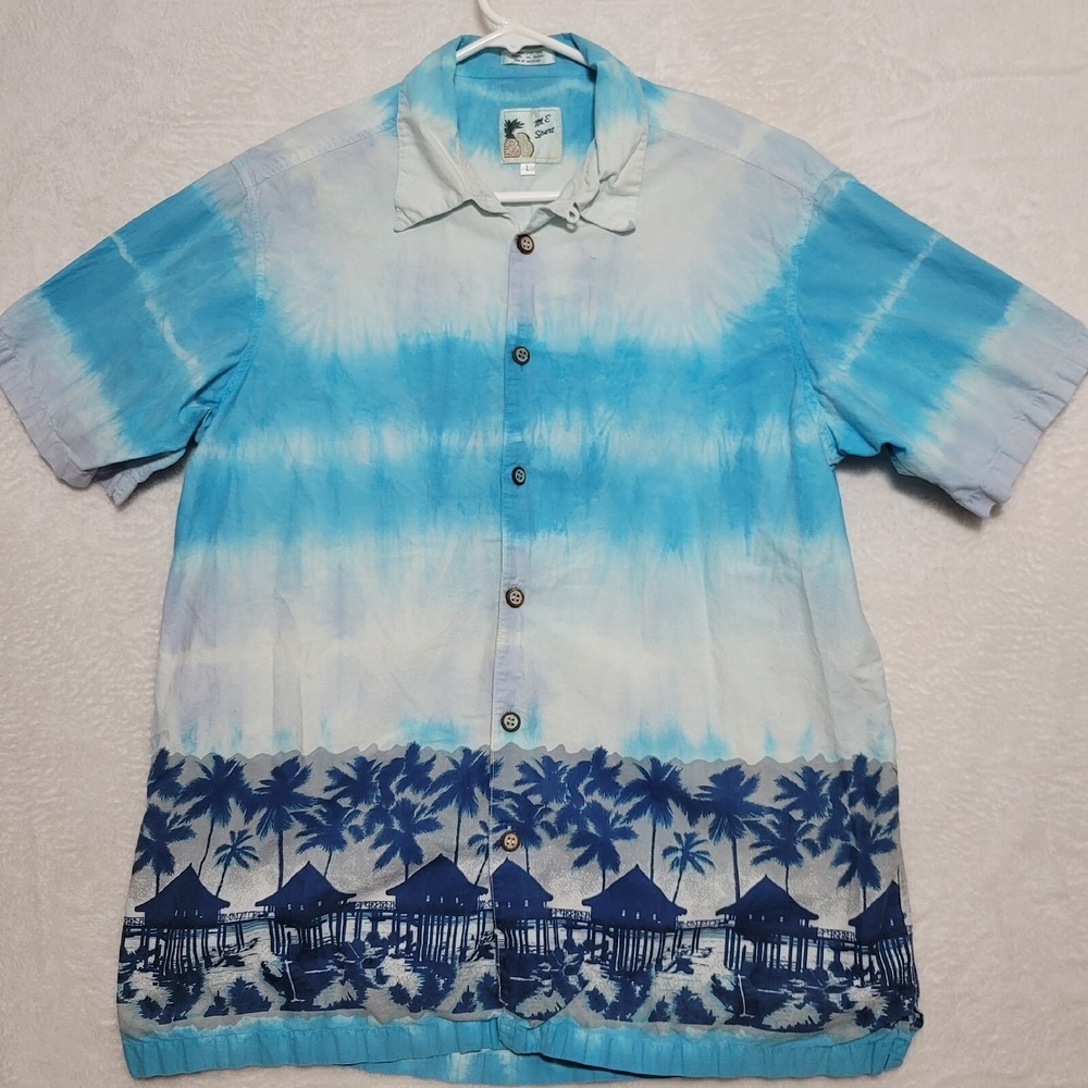 ME Sport Hawaiian shirt Mens Large Blue Short Sleeve Tropical Palm Tree Casual